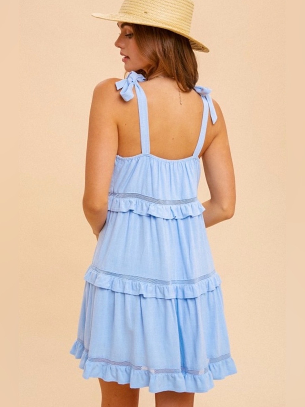 NWT Hem & Thread Light Blue Tiered Ruffle Mini Dress - Picture 5 of 5